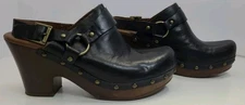 Korks by Kork Ease Black Studded Strappy Leather Platform Clogs Mules Size 9/40