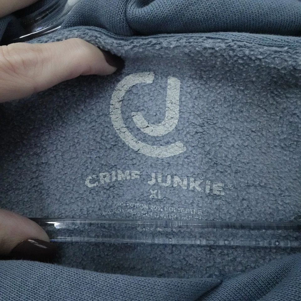 Crime Junkie Hoodie Size XL Blue Pullover Fleece Sweatshirt Graphic Casual - Image 3 of 4