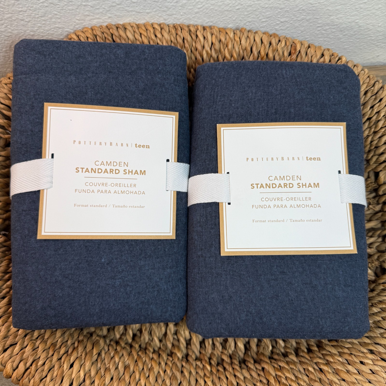 POTTERY BARN TEEN CAMDEN REVERSIBLE QUILTED SHAM SET OF 2, STANDARD ~ FADED NAVY