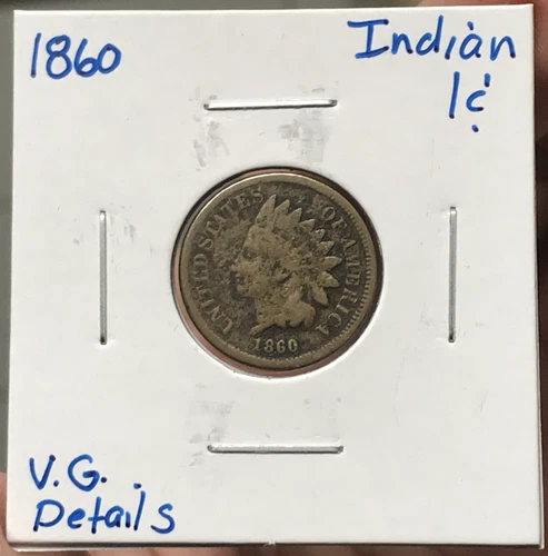 1860 Rounded Bust 1C Copper-Nickel Indian Head Cent VG Details