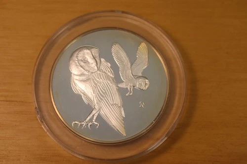 1971 #25 Barn Owls Franklin Mint Silver Proof Art Round Uncirculated