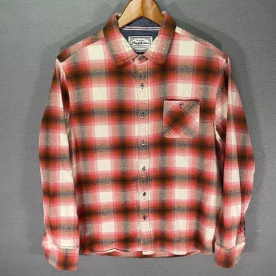 Flag & Anthem Mens Flannel Shirt Medium Pink Plaid Cotton Button Up