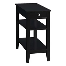 Pemberly Row One-Drawer End Table w/Charging Station in Black Wood Finish