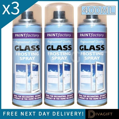 PAINT FACTORY 3 x 400ML WINDOW GLASS FROSTING SPRAY PAINT AEROSOL PRIVACY DECORATIVE FROSTED