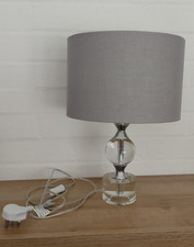 Table Lamp for Living Room/Bedroom Glass&Chrome Base with Grey Shade