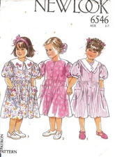 NEW LOOK 6546 GIRLS RAISED WAIST FRONT BUTTON DRESS PATTERN SIZE 2 3 4 5 6 7