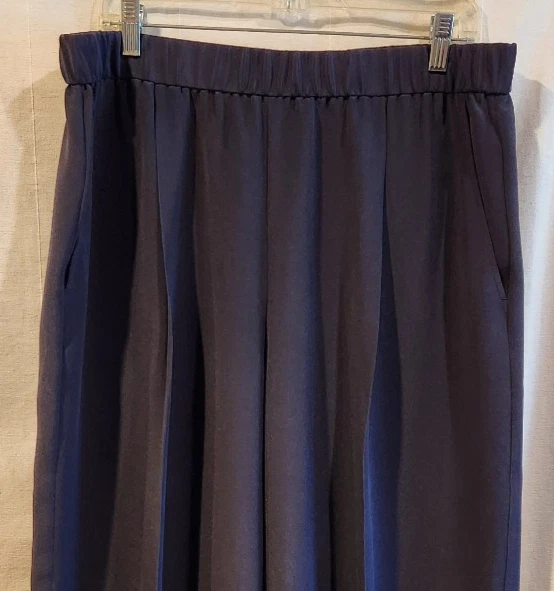 PANTALÓN EILEEN FISHER 100% SEDA PIERNA ANCHA CINTURA ELÁSTICA TALLA L/G BOLSILLO AZUL MARINO Foto 2 de 4