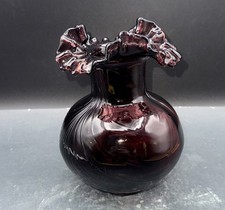 Fenton Dark Amethyst Hand Blown Glass 8  Ruffle Topped Vase WW