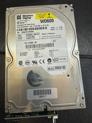 Western Digital Caviar WD600AB-60BVA0 60GB IDE 3.5" HDD – Untested