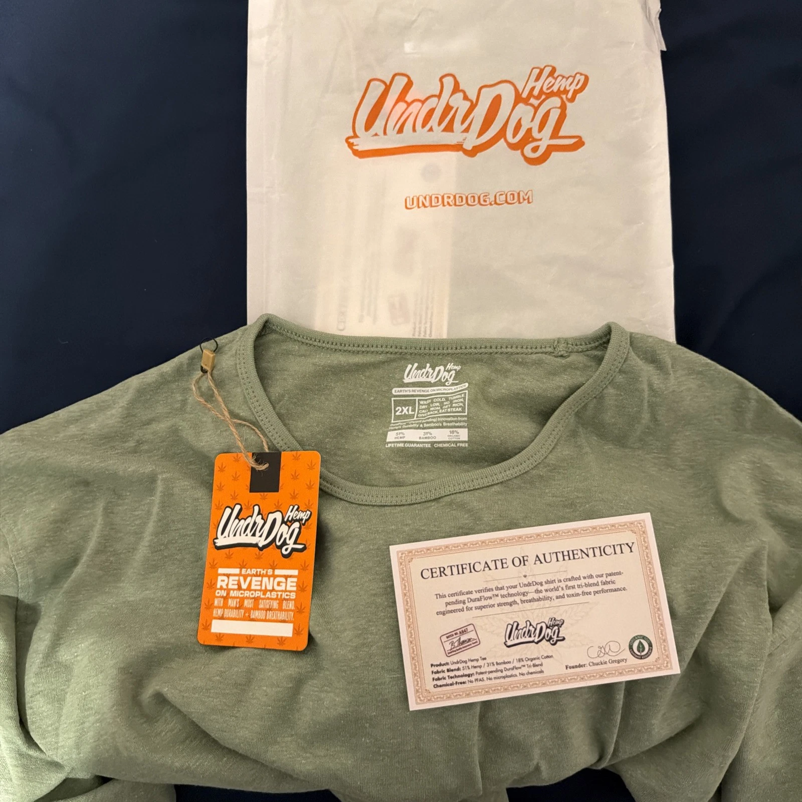 Underdog Hemp Bamboo Organic Cotton T-Shirt Mens 2XL Chemical Free! image 1