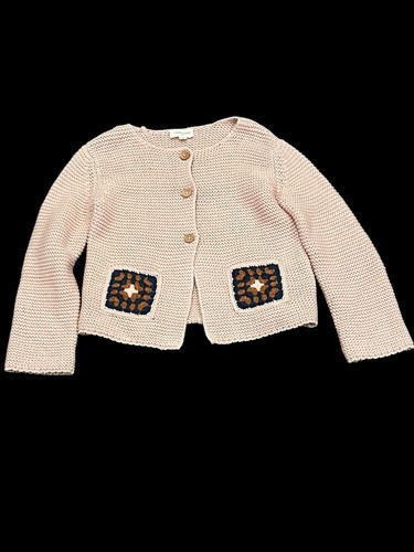 LOUIS LOUISE BLUSH PINK WOOL SOFT KNIT EMBROIDERED POCKETS CARDIGAN SWEATER 6 - Picture 2 of 6