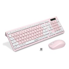 Reccazr Wireless Keyboard and Mouse Combo, Pink White