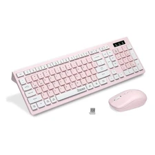 Reccazr Wireless Keyboard and Mouse Combo, Pink & White