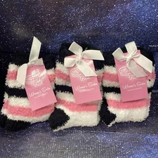 3 X Snuggle Feet Womens Black And Pink- Soft Cozy & Warm Fuzzy Socks - Size 5/9