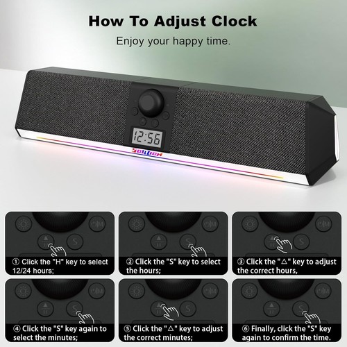 SOULION R80 Bluetooth Computer Speakers, USB Speakers with Digital Clock...SH3 - Picture 6 of 8