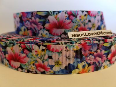 Grosgrain Ribbon Bright Colorful Gorgeous Flowers Floral Field Seeds, 7/8''