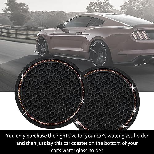 2 Pack Bling Car Cup Coasters, Anti-Slip Crystal Rhinestone Auto Cup Black-pink - Bild 4 von 7