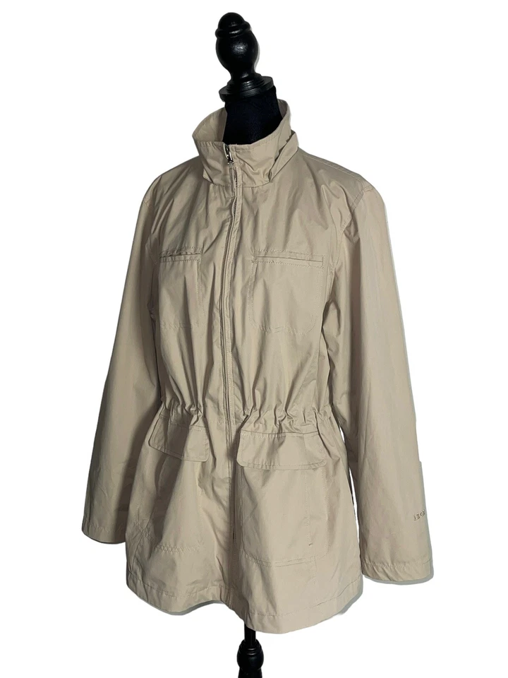 Izod Ligero Beige Cordón Cintura Utilidad Lluvia Chaqueta Abrigo Mujer’s Grande Foto 2 de 4