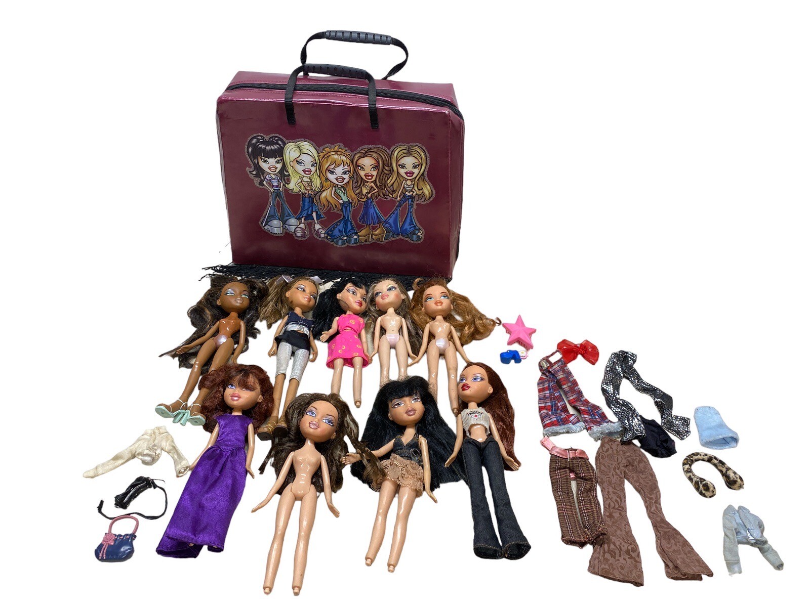 Vintage 9 Bratz Doll Bundle Travel Case & Accessories 2001 MGA Rare