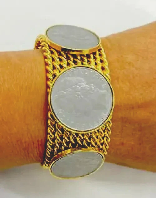 Brazalete HSN Bellezza Bronce 100 y 50 Liras Moneda Cuerda Foto 4 de 4