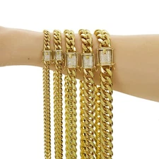 6-14MM  Stainless Steel 14k Gold Plated Miami Hip Hop Cuban Chain Or Bracelet B