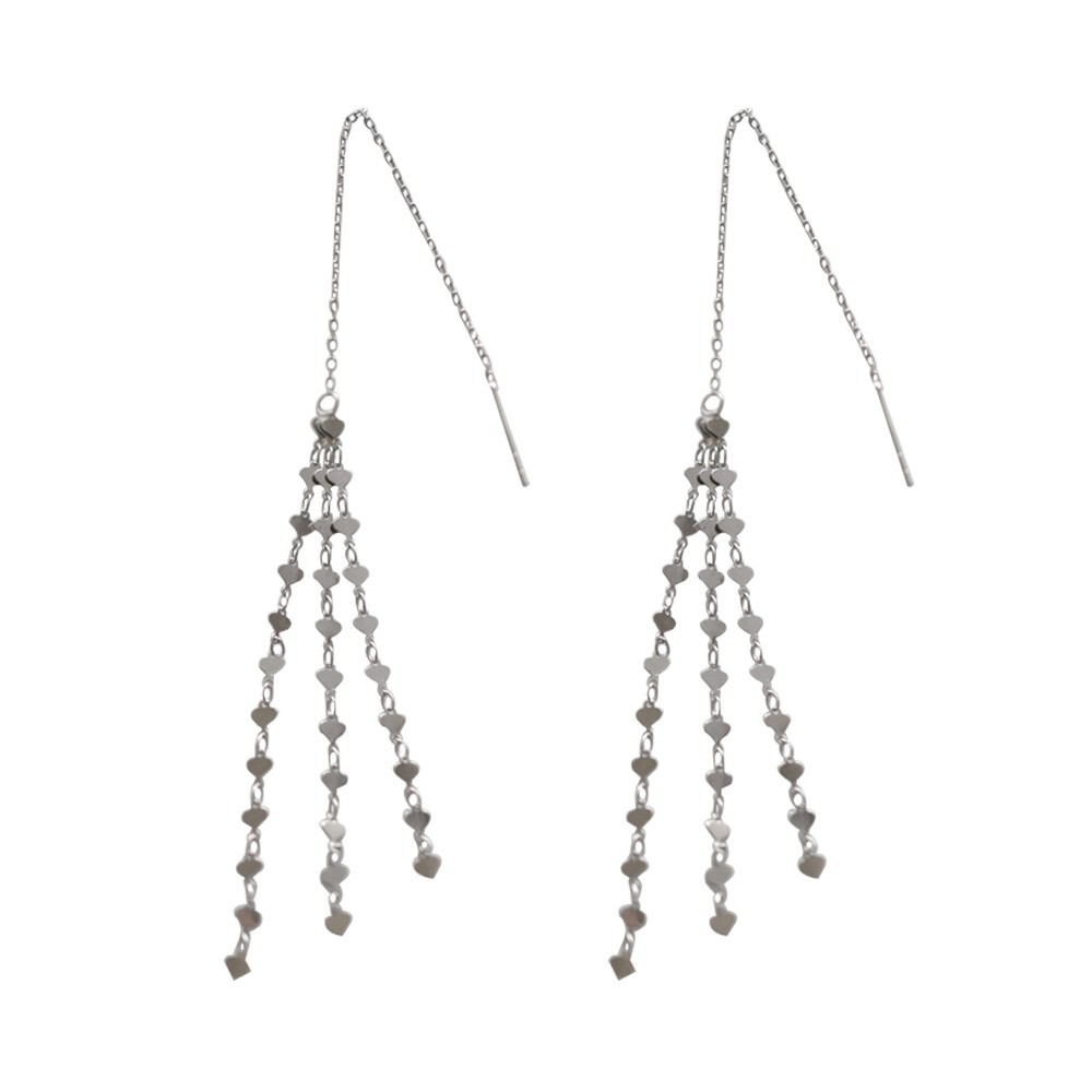 925 Sterling Silver Hearts Tassel Threader Ear Thread Through