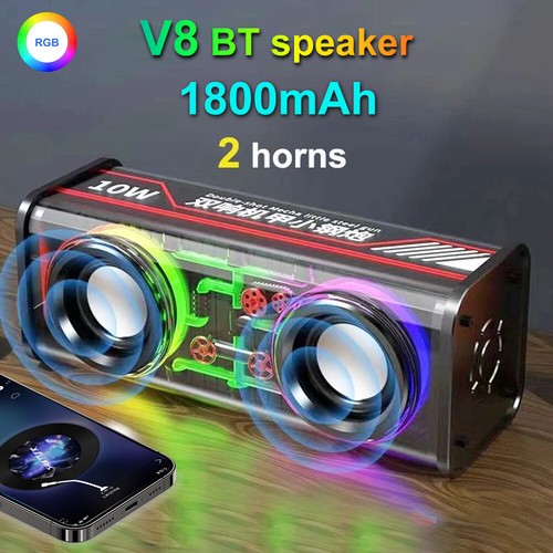 Transparent Mecha Wireless Bluetooth Speaker Portable Mini RGB Light Stereo Bass - Picture 4 of 26