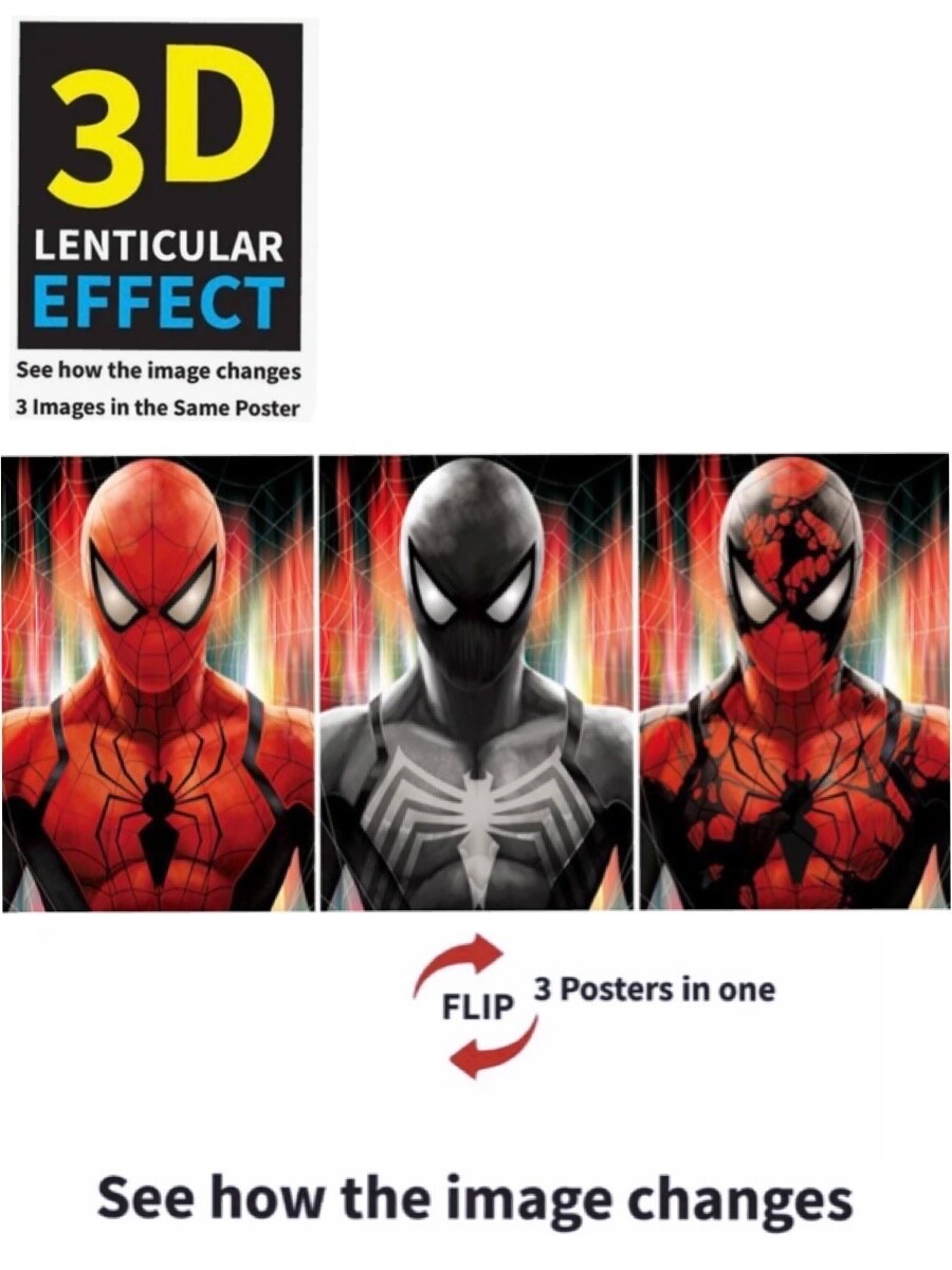 Marvel,Spider Man,Poster 3D Effect, 3 images in one, 3D Lenticular
