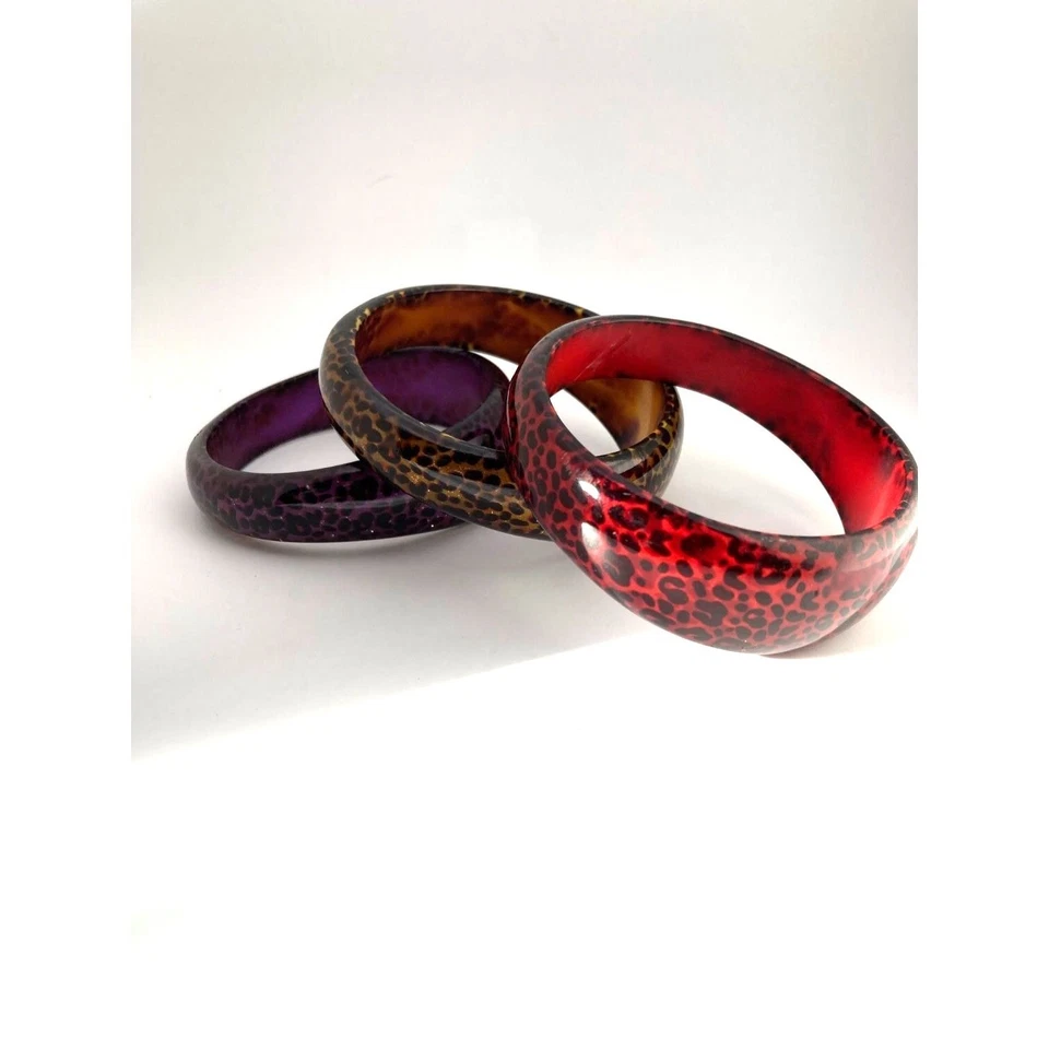 Juego de 3 brazaletes gruesos acrílicos con estampado de leopardo animal Foto 3 de 4