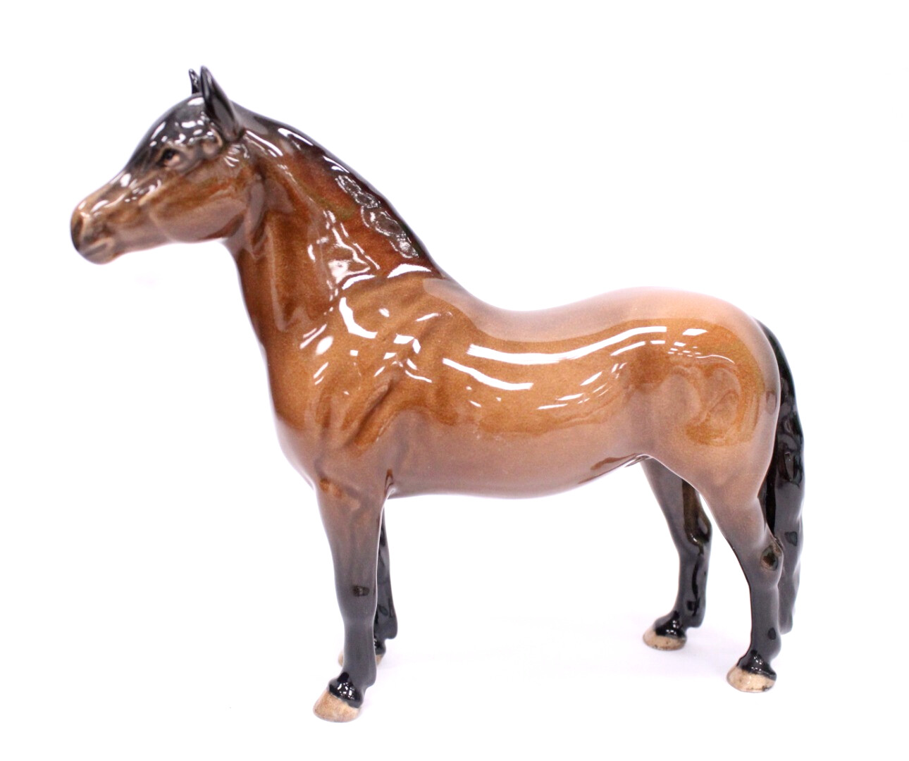 BESWICK DARTMOOR PONY Black & Brown Glossy Porcelain Horse Figure 19cm