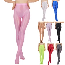 Women Tights Stockings Pants Jogging Pantyhose Wetlook Elastic Waistband Shiny