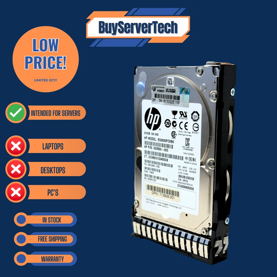 HP 652583-B21 600GB 10K 2.5" SAS 6G SFF HDD 653957-001 Smart Carrier G8 G9 G10 - Image 2 of 4