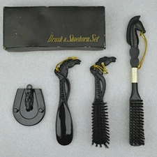 Vintage Plastic Horse Head Shoe Brush, Shoehorn & Hanging Rack Gift Set Japan