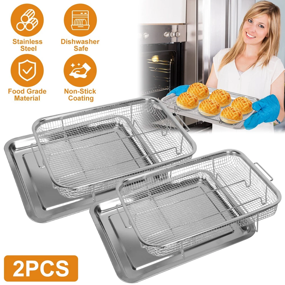 Air Fryer Basket for Oven, Set Stainless Steel Oven Air Fryer Basket and Tray