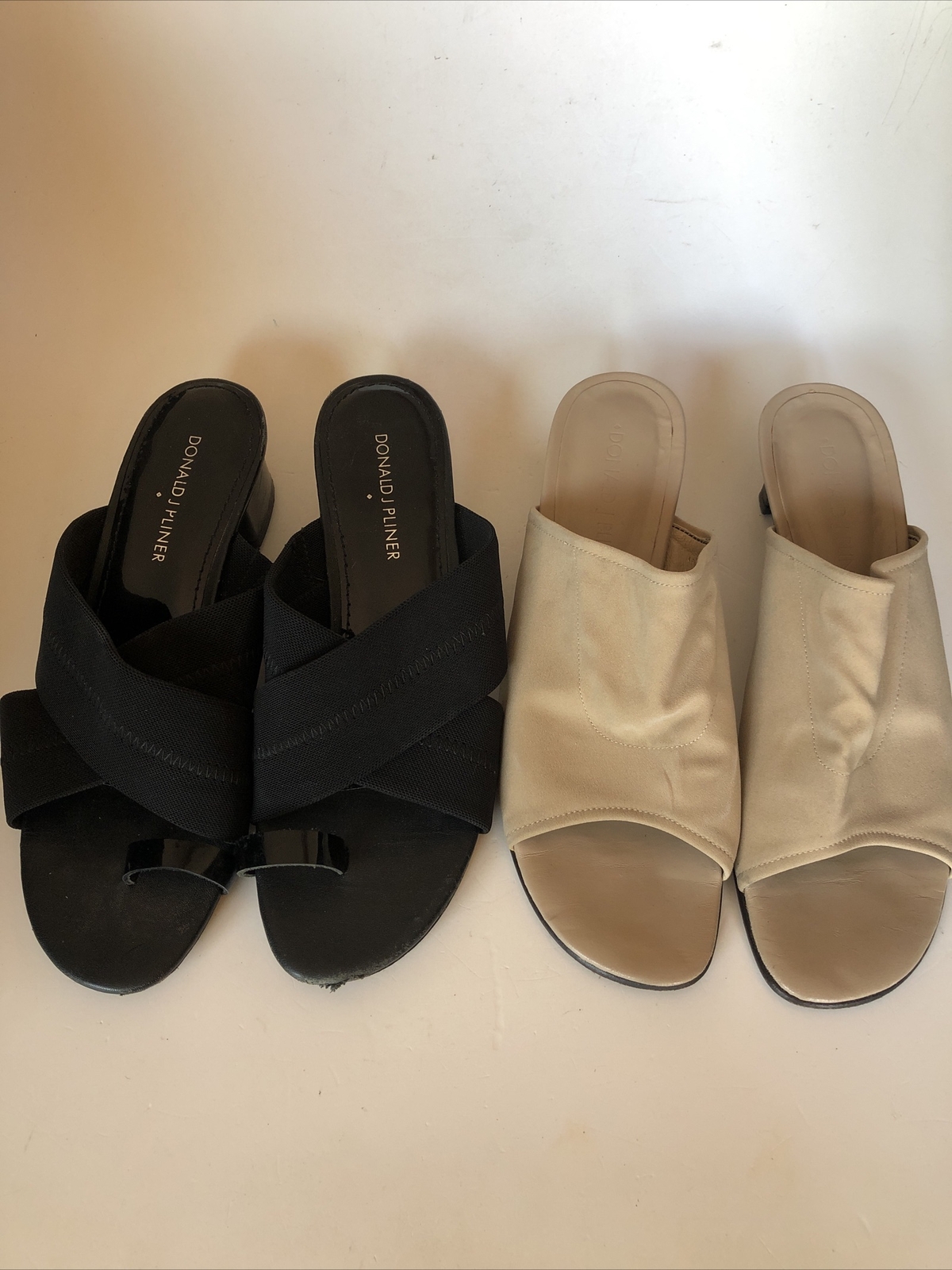 LOTTO Lot Of 2 Donald J. Pliner High Heel Strap Fabric Slides Shoes Beige Blk Sz 7 N