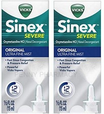 Vicks Sinex SEVERE Nasal Spray 12 Hour 0.50 oz ULTRA FINE MIST PUMP  2 pack --