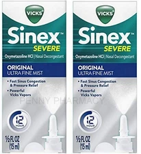 Vicks Sinex SEVERE Nasal Spray 12 Hour 0.50 oz ULTRA FINE MIST PUMP ( 2 pack )--