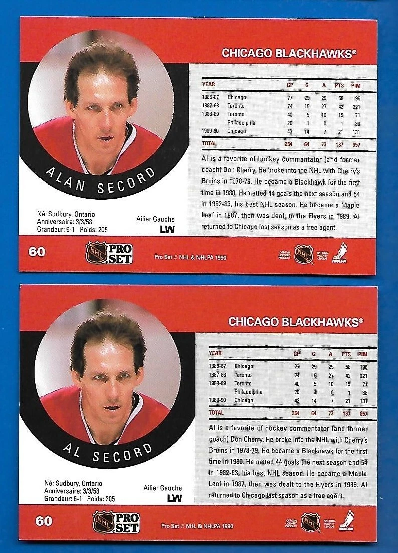 1990 Pro Set Hockey Error Al Secord #60