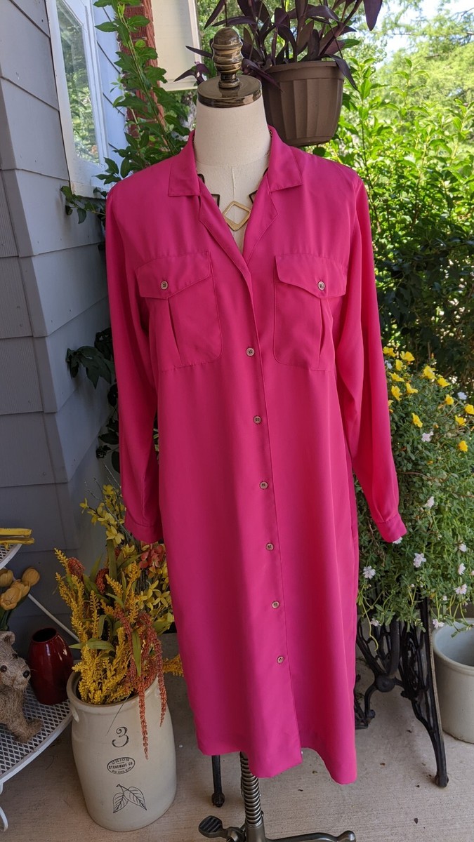 Vtg 80's Ms Chaus Pink Button Down Shirt Dress Size 6 Love the Flowy Easy  Fabric | eBay