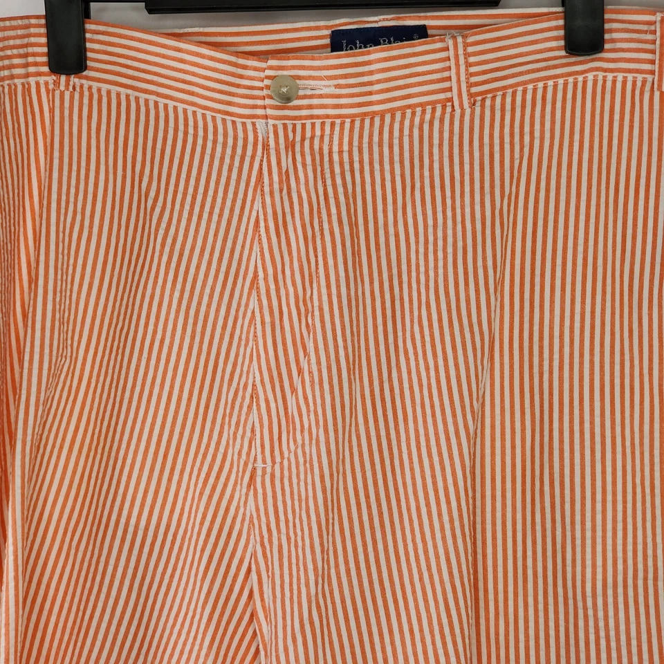 Pantalones Cortos Chinos Para Hombre John Blair Naranja y Blanco Estilo Seersucker Talla 40 Foto 2 de 4