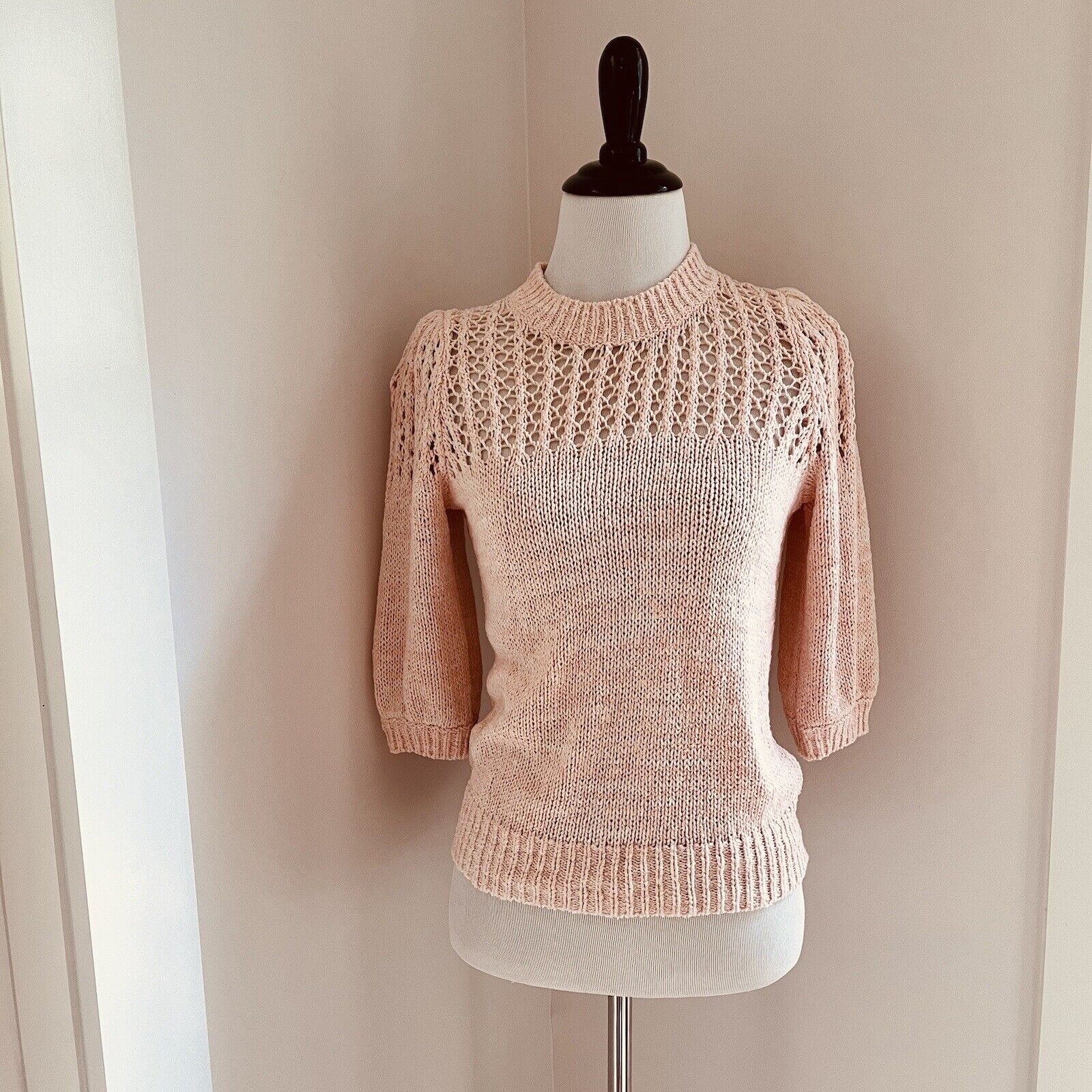 JOIE Women’s Size XS Peach Puff Sleeve Knit Pullo… - image 1