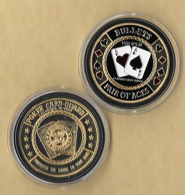 Bullets Pair Of Aces AA Poker Chip Card Guard Protector Coin 24 Kt Gold WSOP