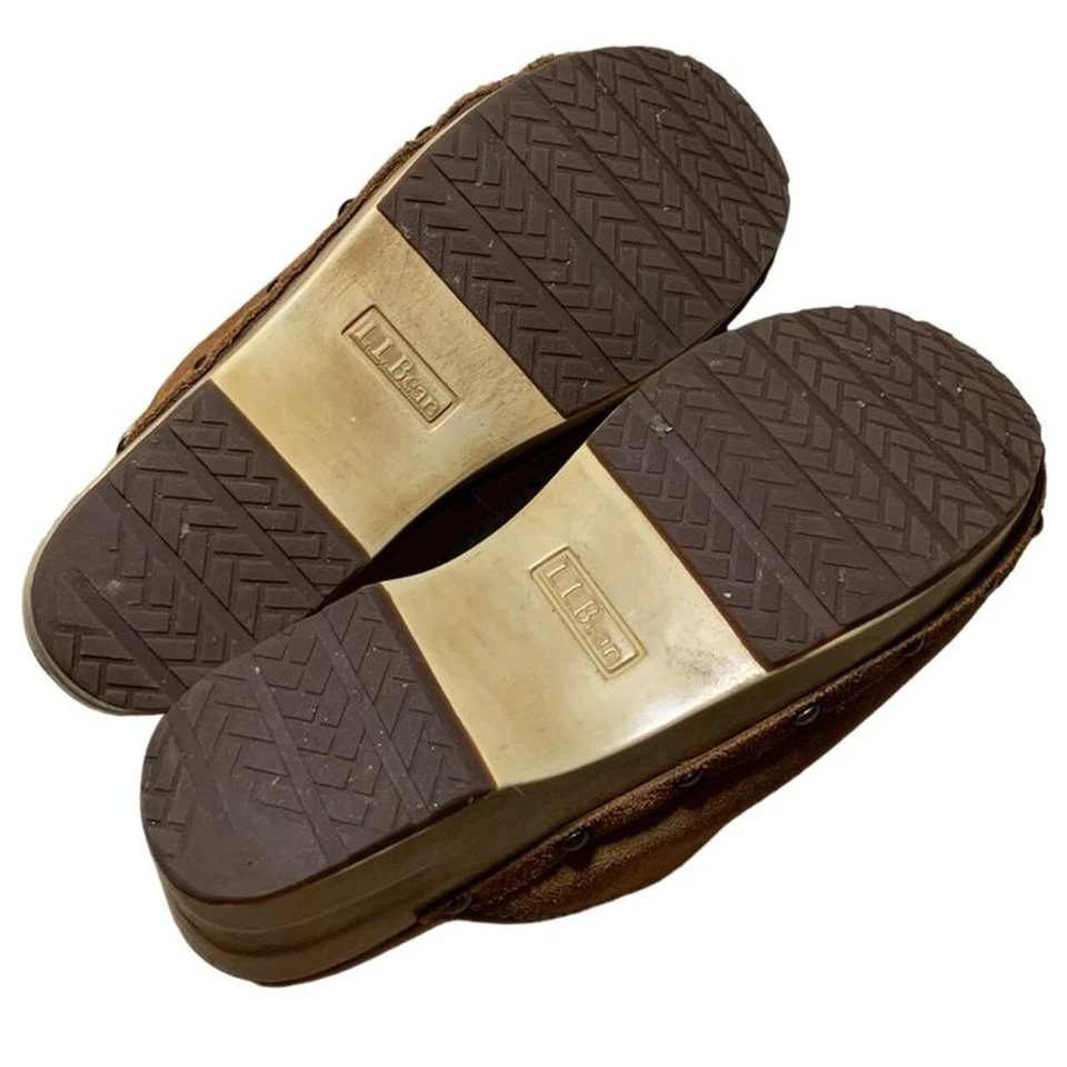 Gamuza vintage ~ 2000 madera cuero tostado L.L. Zuecos Bean - para mujer talla 7,5/8/38 Foto 4 de 4