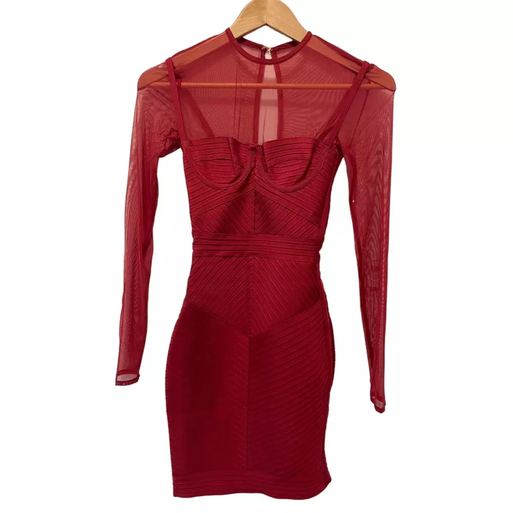 HOUSE OF CB NOELLE WINE BANDAGE MESH DRESS IN SIZE XS eBay