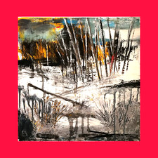 Quadro moderno paesaggio con neve 50x50 innevato bianco, arte contemporanea