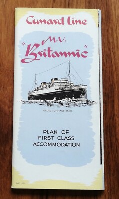 Cunard Line MV Bretagne Plan der erstklassigen Unterkunft 1951