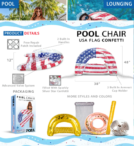 POZA Inflable Bandera EE. UU. Piscina Flotador Silla Confeti, 48x38x12 Pulgadas 6 Años + - Imagen 2 de 4