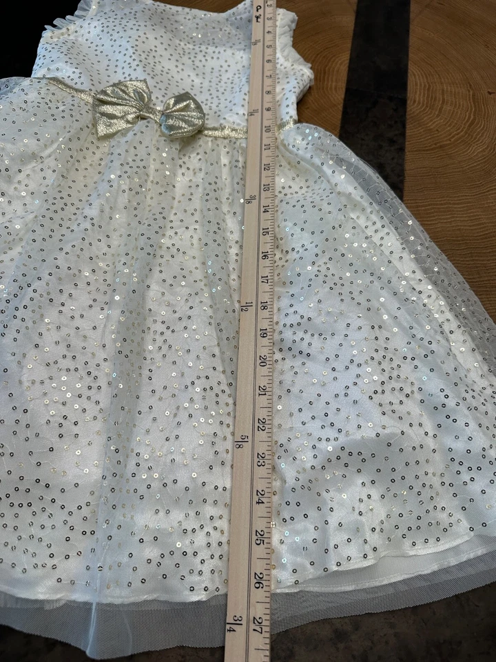 VESTIDO DE VACACIONES JONA MICHELLE DORADO LENTEJUELAS LAZO NIÑAS TALLA 7 Foto 4 de 4
