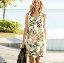 J. Jill Love Linen Tiger Lily Jungle Shift Dress XS Sleeveless Tropical Floral