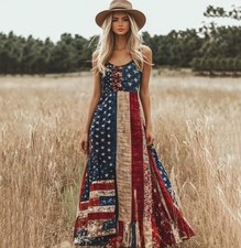 Women's US Flag Printed Summer Breathable Sleeveless Summer Beach Dress Fashion
